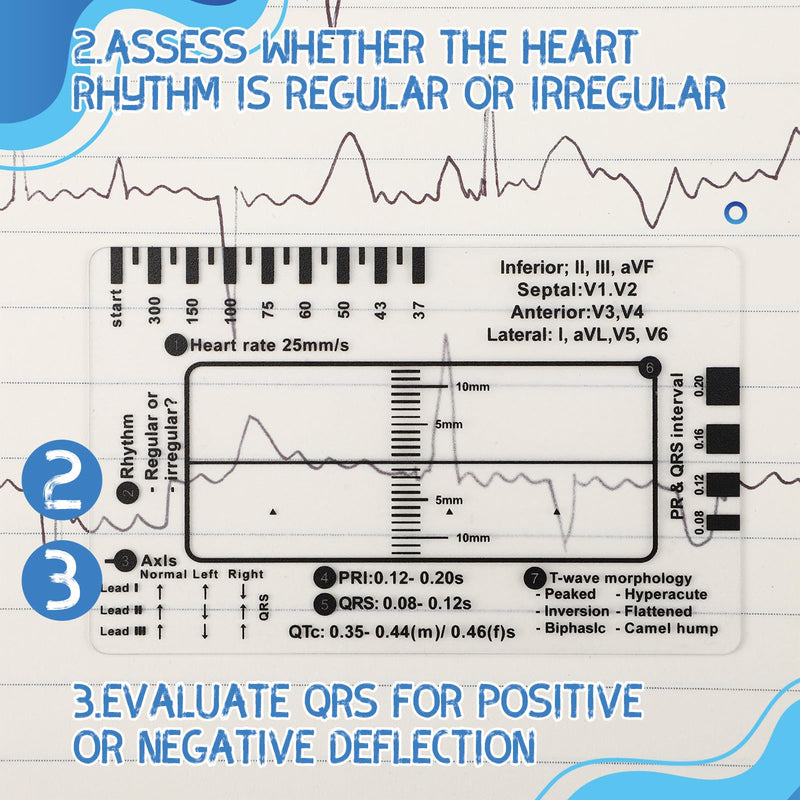 Sabary 20 Pcs ECG 7-Step Ruler, Clear Plastic EKG Calipers Measuring Tool, Portable Transparent Electrocardiogram Card for EKG Interpretation Nurse Doctor Medical Ruler