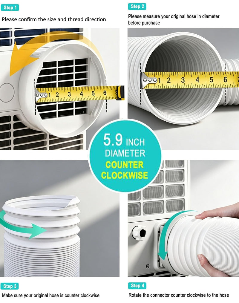 Air Conditioner Hose | 5.9" Diameter Portable AC Exhaust Pipe with Counterclockwise Thread,Universal Replacement A/C Hose Length up to 59" 59" Counterclockwise Hose