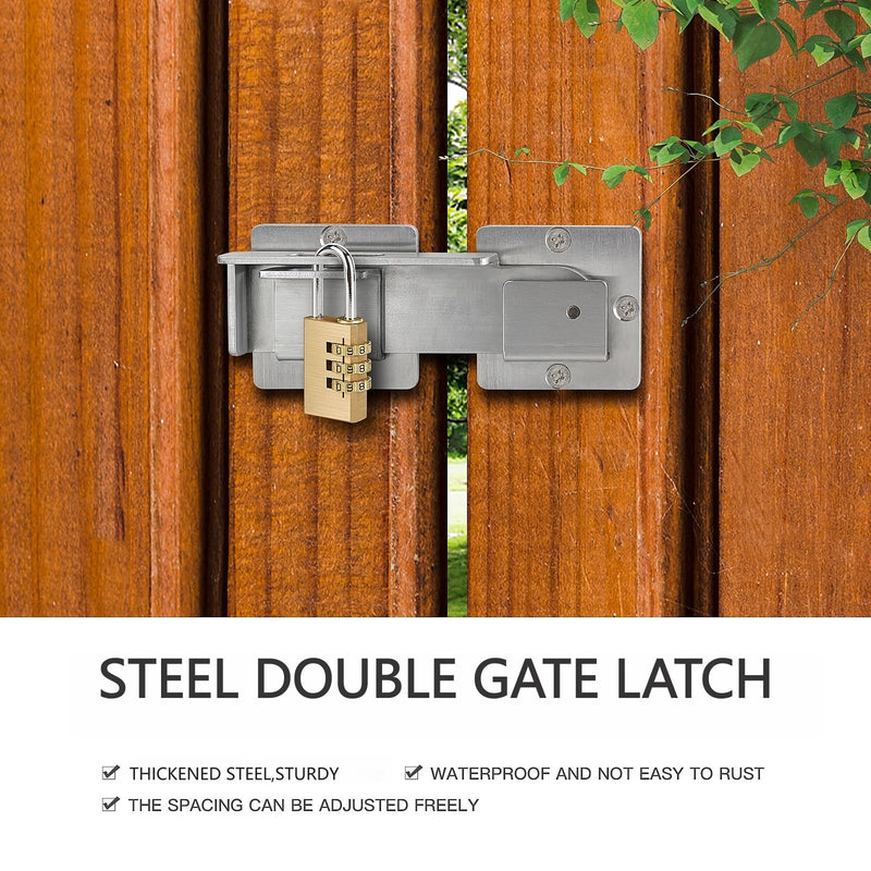 Double gate Latch with Padlock Holes, gate Latch for Wooden Fence,4mm Heavy Duty gate Latch,Adjustable barn Door Latch for Sliding and Swing Open Door