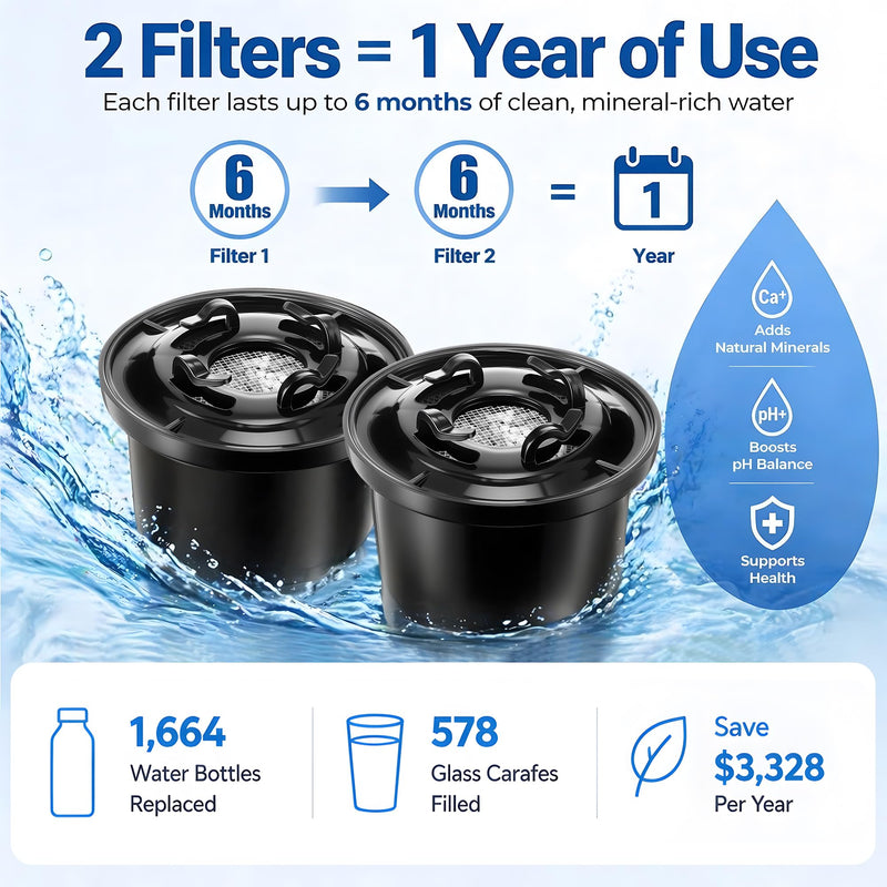2 Pack Remineralization Water Filters Replacement, Compatible with Bluevua RO100ROPOT and RO100ROPOT(UV) Systems, Alkaline for Reverse Osmosis Filter, Remineralize and Increase pH 2