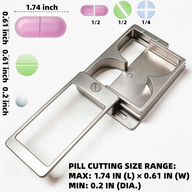 Professional Pill Cutter & Splitter - Precision Aluminum Tablet Slicer for Small, Large & Tiny Tablets | Cortador for Accurate Medicine & Vitamin Doses (Silver) Silver