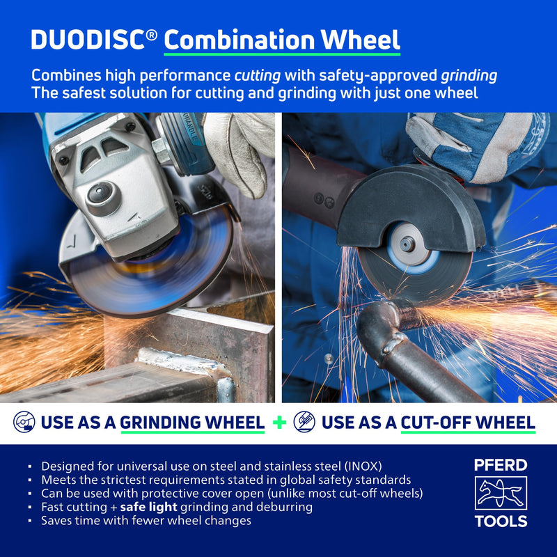 PFERD 4-1/2" PSF DUODISC STEELOX Combination Cutting and Grinding Wheel - Type 27, Aluminum Oxide, 1/8" Thick, 5/8-11 Thread, 13300 RPM (Pack of 10) - Part 63339