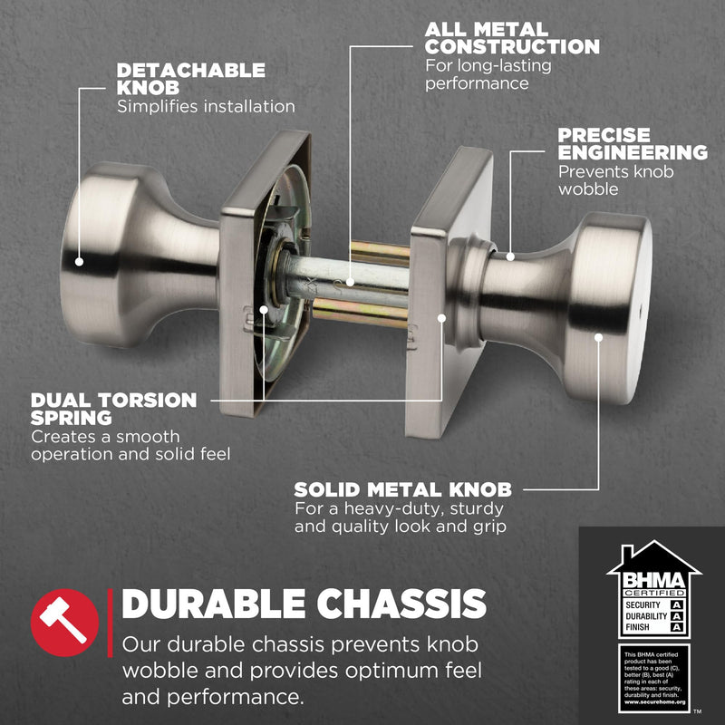 Kwikset Pismo Interior Privacy Door Knob with Lock, Door Handle For Bathroom and Bedroom, Satin Nickel Keyless Turn Lock Doorknob, with Microban Protection 1 Pack