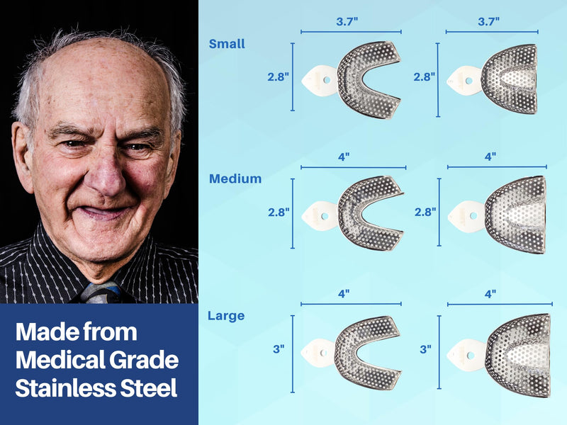 Dental Impression Trays 6 Heavy Duty Small Medium Large Upper and Lowers Stainless Steel by Wise Linkers USA