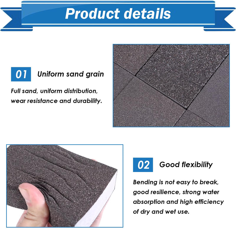 6Pcs Sanding Sponge 60 80 120 220 Coarse Medium Fine Grit Sanding Block Washable and Reusable for Wood, Metal, Wall Polish 60/80/120/220 Grits
