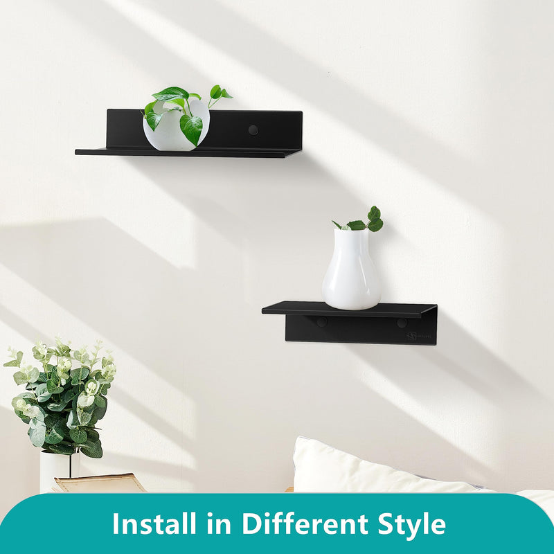 Z metnal Bathroom Shelf, Floating Shelves, Metal Display Wall Shelf, Aluminum, Wall Mounted, Matt Black,16 inch, 2 Pack 16 inch