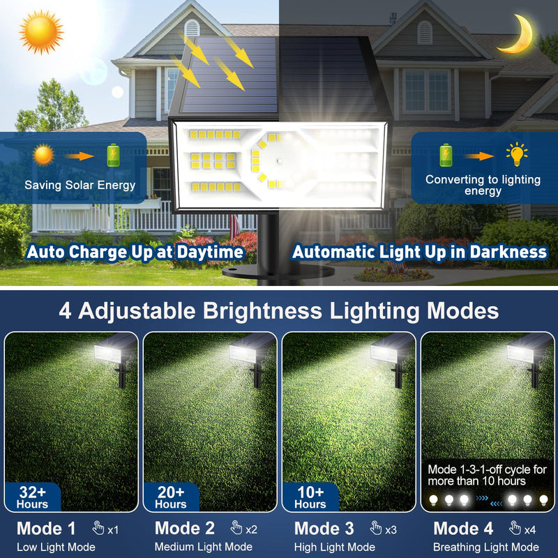 Solar Spot Lights Outdoor,6 Pack/56 LED Outdoor Lights for Yard Waterproof IP68, 4 Lighting Modes Solar Landscape Spotlights, Auto On/Off Solar Powered Flood Lights Garden Pathway,Cool White Cool White 6 pack