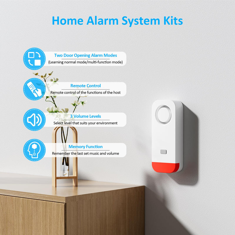 Door Chime When Opened, Window and Door Opening Sensor Alarm for Home Security / Kids Safety / Business Entering, 120dB Burglar Alert, 500FT-Range 52-Tunes 5-Volume, 1 Receiver + 2 Sensors, White