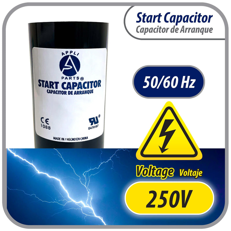 Appli Parts CON-340-250 Motor Start Capacitor 340-408 MFD uF, 250 VAC. Universal for Electric Motor Applications, 1.75 in Wide, 3.38 in Height