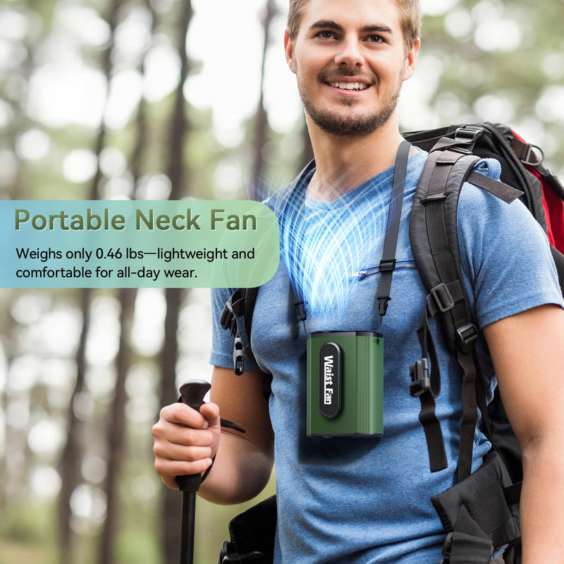 18000RPM High Speed Portable Waist Fan, Mini Body Cooling Fan with 4-Speed, Brushless Motor, 5000mAh Rechargeable Belt Clip fan for Outdoor, Indoor, Worksite, and Travel