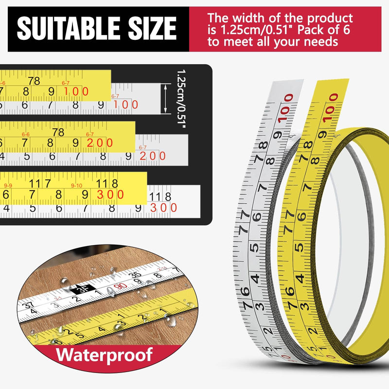 Adhesive Tape Measure Metal,Stick On Tape Measure,Self Stick Measuring Tape with Strong Adhesive Back,Peel and Stick Ruler for Table Saw,Sewing and Workbench(118" Left to Right,2 Pack) 118"L to R Yellow 2
