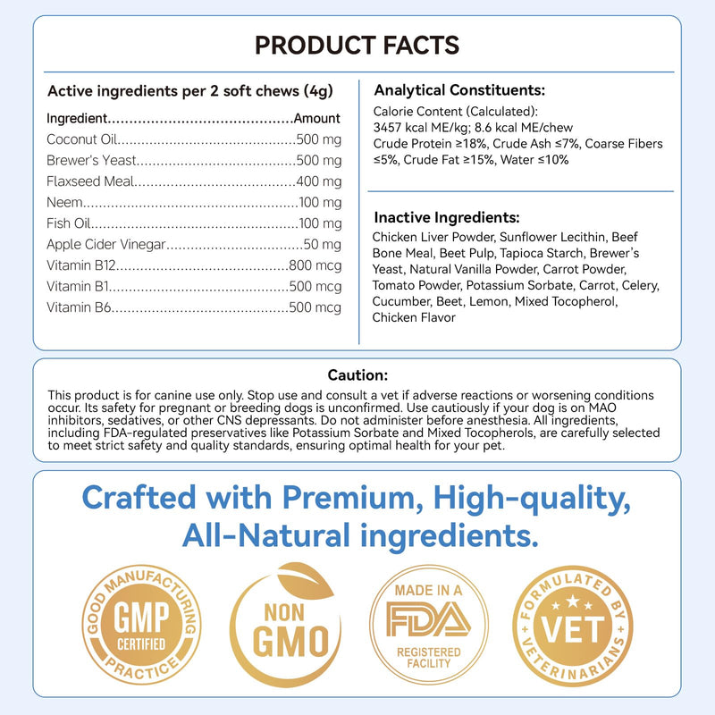 Flea and Tick Prevention for Dogs, 200 Soft Chews for Dog Fleas Ticks Treatment, Natural Dogs Oral Flea Chewables Support Supplement, Flea and Tick Chews for All Breeds & Sizes