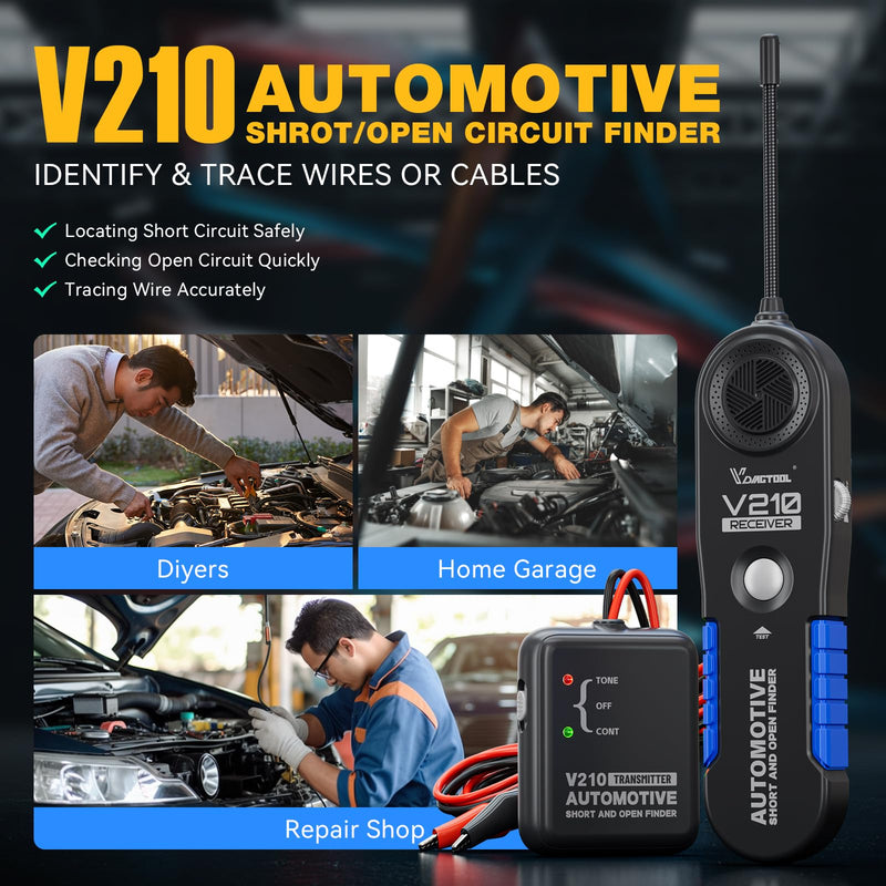 VDIAGTOOL V210 Automotive Electrical Open & Short Finder Circuit Tester Wire Breaker Finder Wire Tracer Fault Probe DC 6-42V