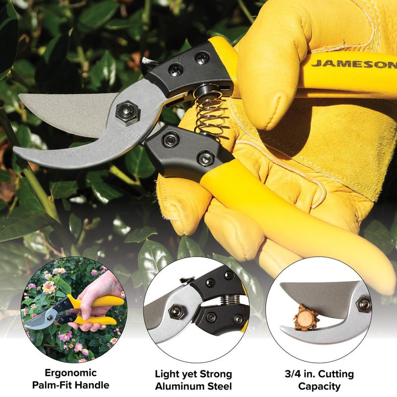 Jameson Bypass Pruning Shears – 3/4″ Cutting Capacity, Ultra-Sharp Non-Stick Blades, Durable Cast Aluminum Frame, and Ergonomic Cushion-Grip
