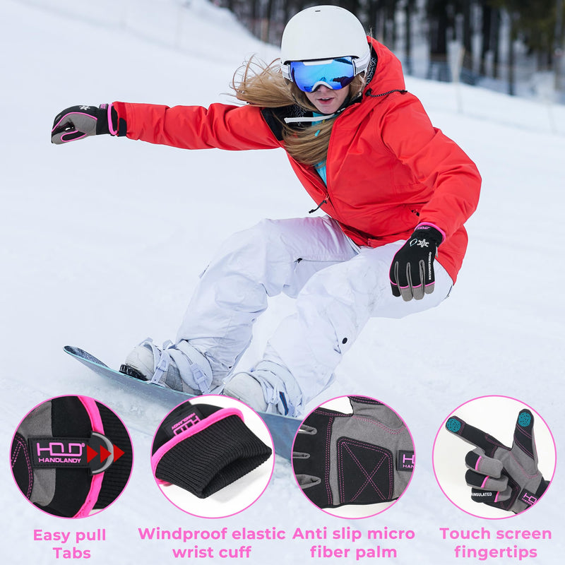 HANDLANDY Waterproof Insulated Work Gloves, 3M Thinsulate Thermal Winter Gloves for Men Women Touch Screen, Warm Ski Snowboard Cold Weather Gloves (Small, Pink) Small Pink-women Size