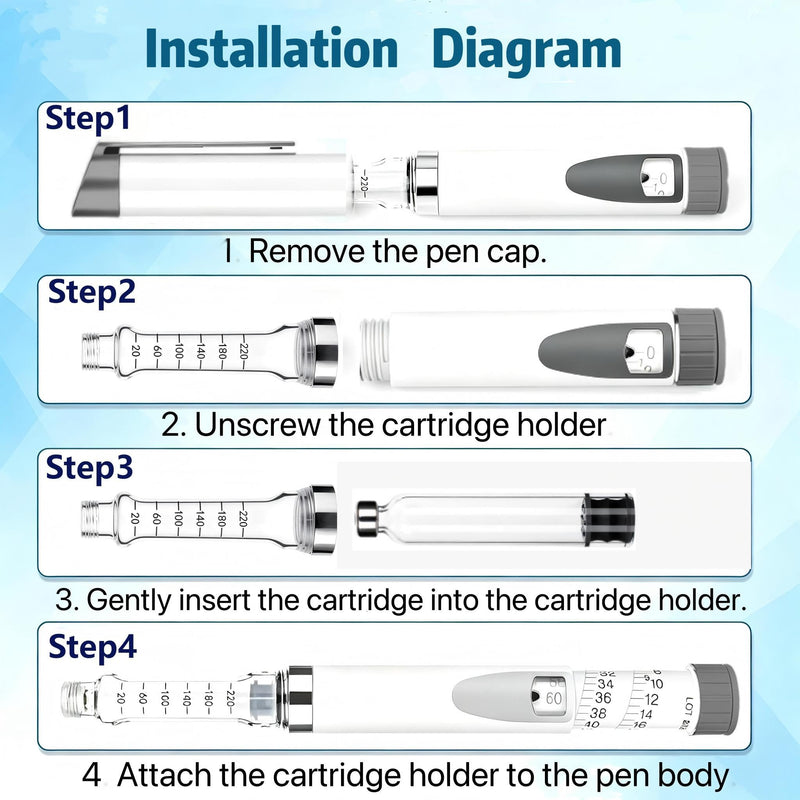 60 Unit Reusable Peptide Pen, Compatible with 3ML Cartridge, Clear Scale Smooth Plunger, Portable Travel Case for Home Travel Daily Use