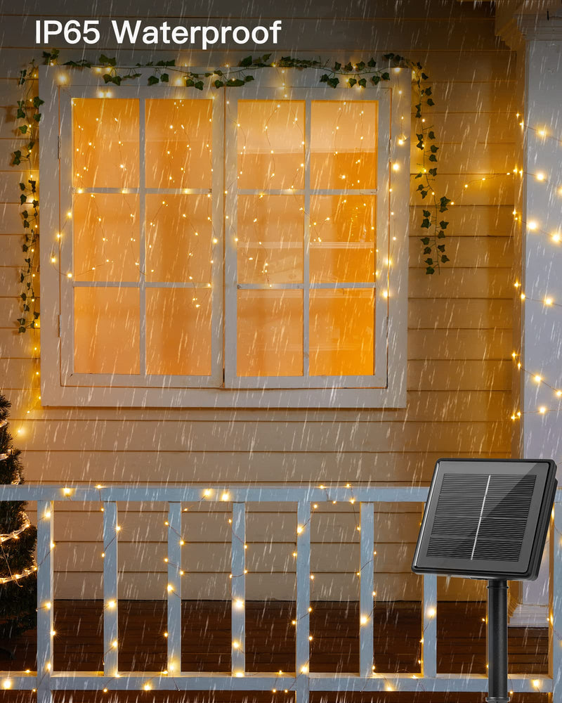 Brightown Solar String Lights, 2 Packs Total 66Ft 200 LED Solar Fairy Lights with 8 Modes, Waterproof Solar Lights for Outside Patio Yard Tree Wedding Christmas(Warm White) 33FT*2Packs Warm White