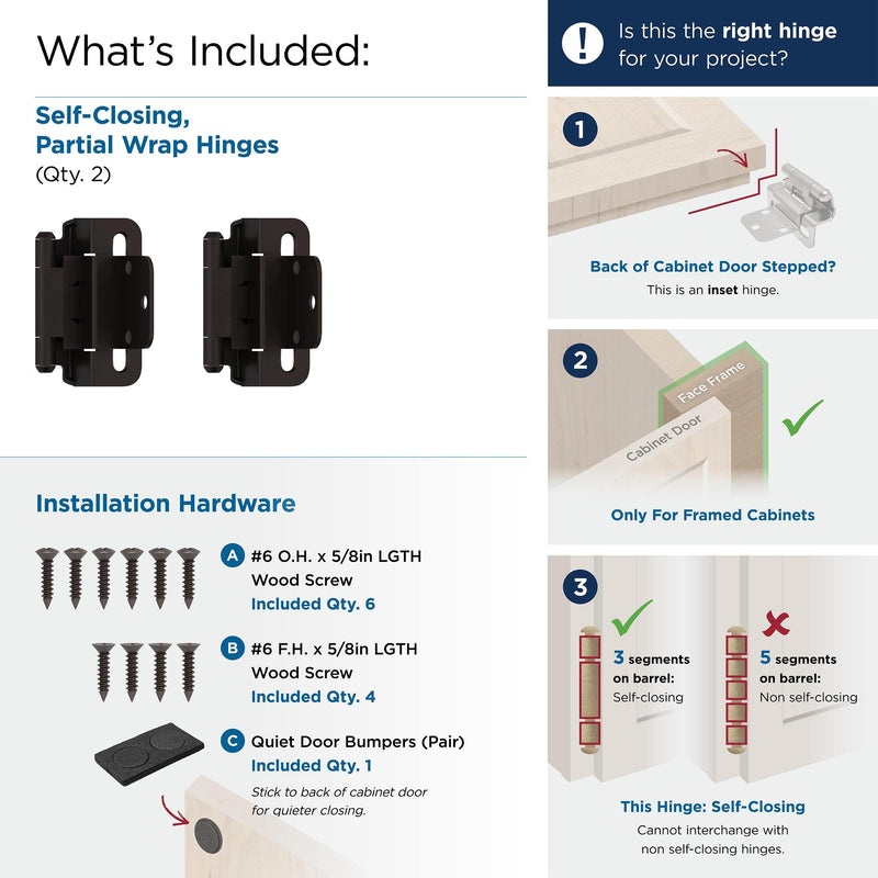 Amerock Cabinet Hinge 3/8 inch (10 mm) Inset Hinge Oil Rubbed Bronze 2 Pack Self-Closing Hinge Partial Wrap Hinge Cabinet Door Hinge, ‎BPR7565ORB 3/8 inch (10mm) Inset