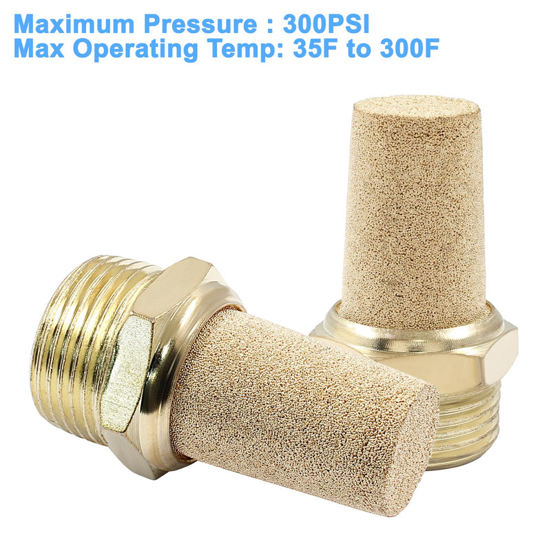 2 Pack 3/4" Male Thread Pneumatic Brass Exhaust Muffler Filter Air Pneumatic Mufflers Air Line Fitting Hex Sintered Silencer 2