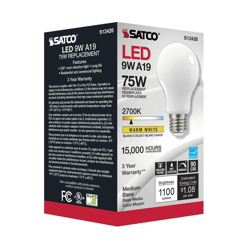 Satco (6 Pack Dimmable Led Filament Lamps, S12426, High Lumens, 11 Watt, A19; Soft White; Medium Base; 2700K; 90 CRI; 120 Volt for use at Residential, Hospitality, Display and Commercial