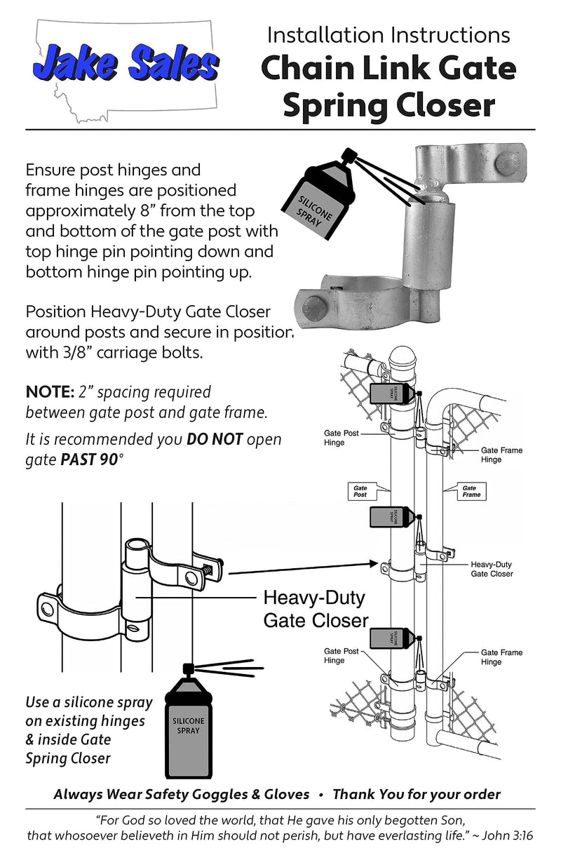 Chain Link Gate Spring Closer for 1-7/8" OD Gate Post and 1-3/8" OD Gate Frame - Self Closing Gate Spring Closer - Gate Closer Includes Bolts 1-3/8" X 1-7/8"