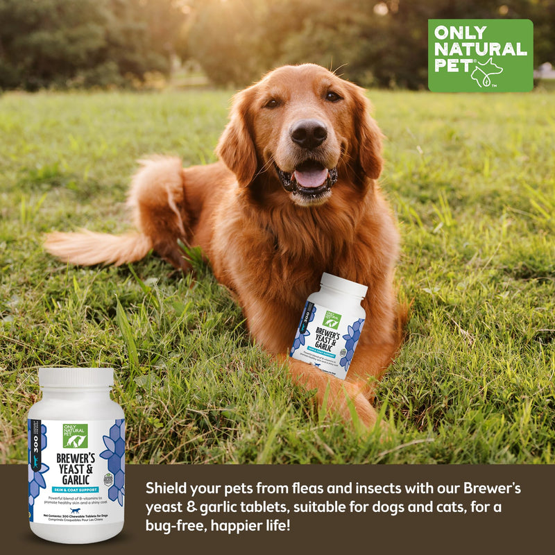 Only Natural Pet Brewer's Yeast & Garlic Chewables - All-Natural Flea & Tick Prevention for Dogs - Fortified with B Vitamins - Promotes Healthy Skin & Coat - 300 Count Tablet (Single) 1 Bottle