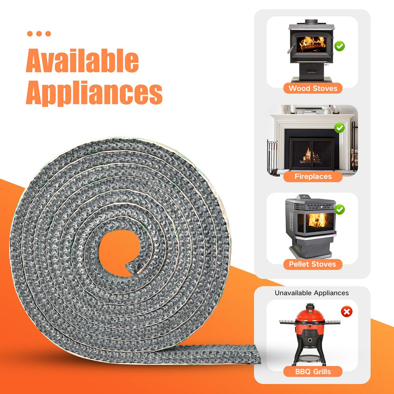 Wood Stove Gasket, Flat Gasket Tape for Stoves and Fireplaces, Self Adhesive High Temperature Resistant Material, 1" Width, 1/4" Thick, Length 72" Woodstove Door Seal Tape 1" Wide - 1/4" Thick
