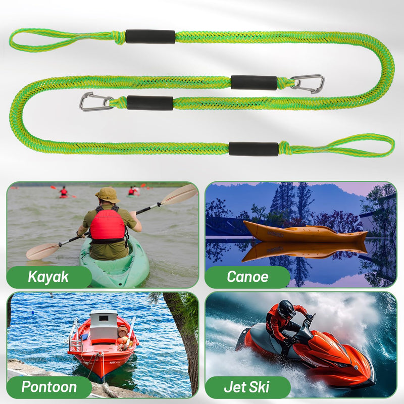 Boat Bungee Dock Lines Marine Mooring Rope with Stainless Steel Clip Bungee Cord Docking Lines for Boat Bungee Docking Ropes for Kayak,Pontoon,Canoe (Green-2) Green-2