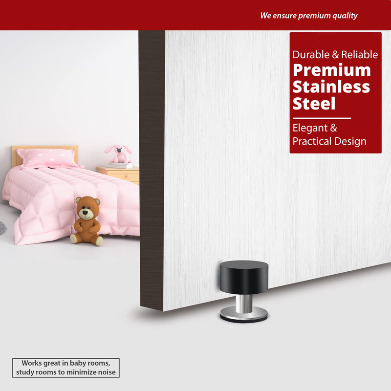 Door Stopper with Extra Sticker, Self-Adhesive Door Stop with Black Rubber Bumper & Stainless Steel Body - Heavy Duty Door Knob Wall Protector Sound Dampening for Home & Office Use 1 Pack White
