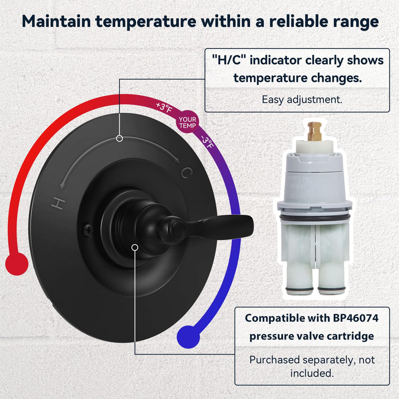 T14032-BL Shower Handle-Just Compatible with Delta Shower Trim Kit 14 Series, Just Compatible with Cartridge RP46074, Fits R10000 Series Valves (Cartridge/Valve Not Included), Matte Black Handle-Matte Black