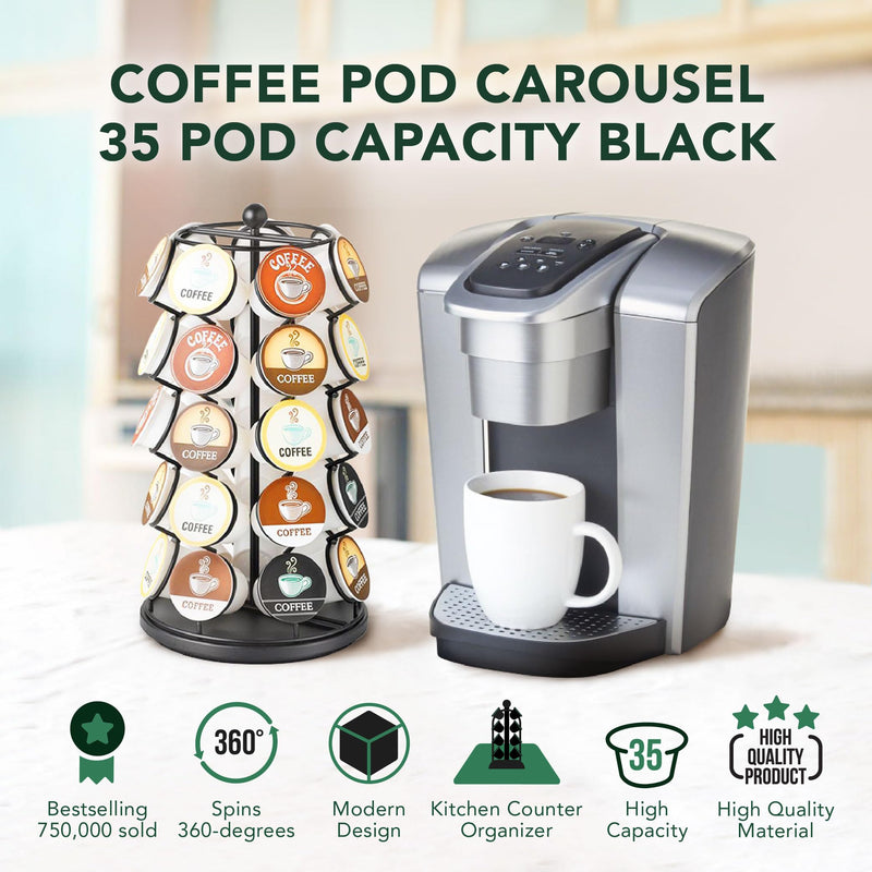 Nifty K Cup Holder – Compatible with K-Cups, Coffee Pod Carousel | 35 K Cup Holder, Spins 360-Degrees, Lazy Susan Platform, Modern Black Design, Home or Office Kitchen Counter Organizer 35 K Cup Holder | Black