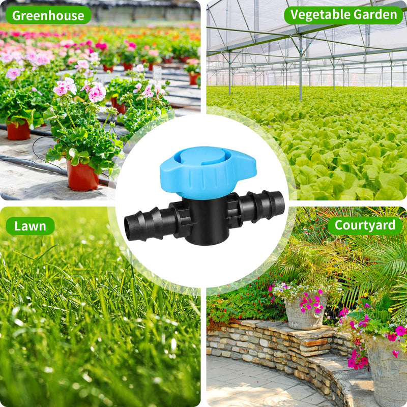 6 Pack Drip Irrigation 1/2 inch Barbed Valve, Drip Line Parts 1/2" Shut Off Valve Fits for 1/2 Inch Drip Irrigation Tubing (.570-.620" ID) for Drip or Sprinkler Systems 6P Valve