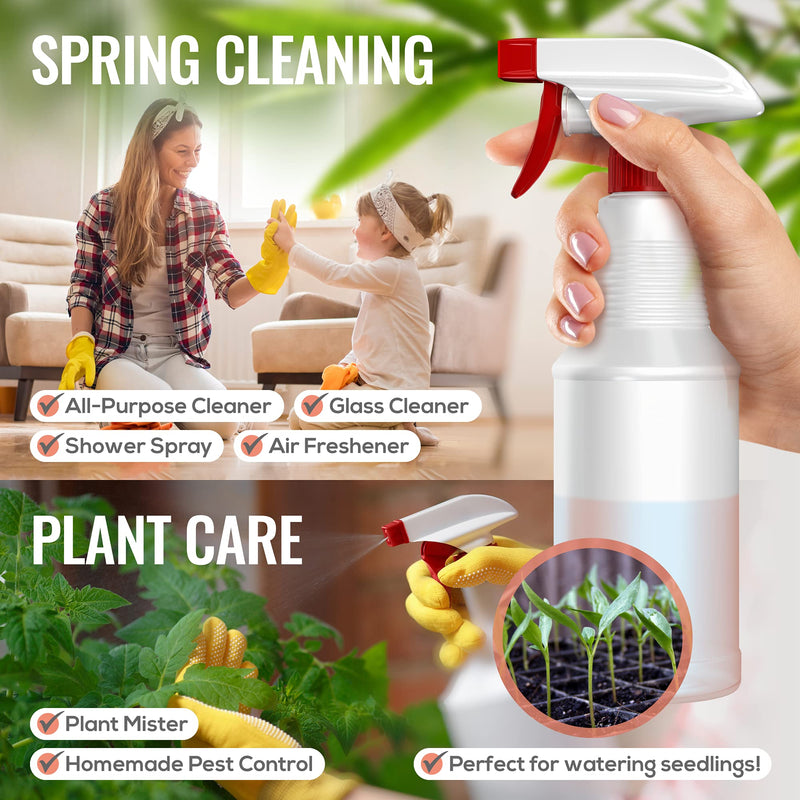 LiBa Spray Bottles (4 Pack,16 Oz), Refillable Empty Spray Bottles for Cleaning Solutions, Hair Spray, Watering Plants, Superior Flex Nozzles, Mist Sprayer, Bleach/Vinegar/Rubbing Alcohol Safe Frosted