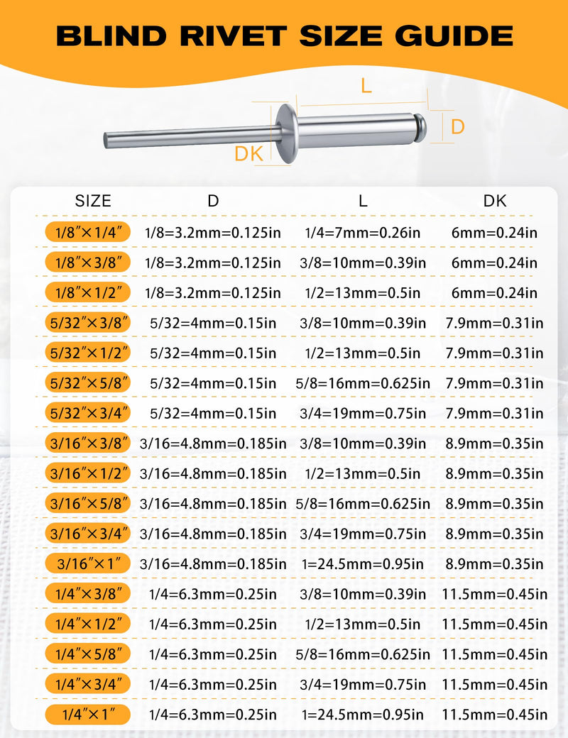 250 PCs 1/8'' x 1/4''Aluminum Blind Rivets, Pack of 250 CT 3.2mm x 6mm Pop Rivets with Aluminum Grip and Steel Mandrel 1/8 x 1/4'' 250 Pcs