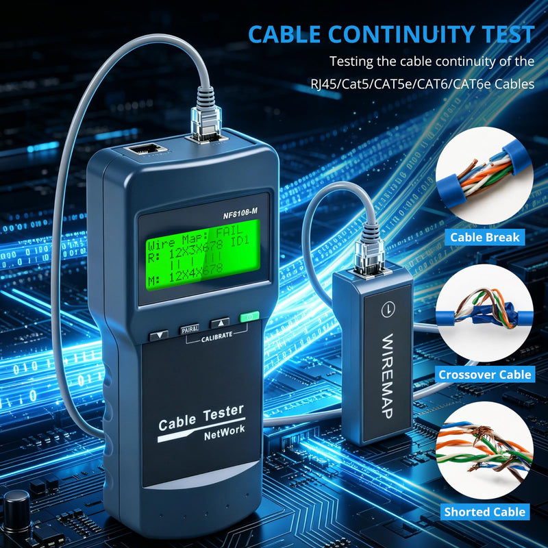 RJ45 Network Cable Tester Kit with 8 Remote Units, LAN Ethernet Length Meter for Cat5/Cat5e/Cat6/Cat6e Cables - Locate Breakage Point, Length Measurement & Continuity Checking