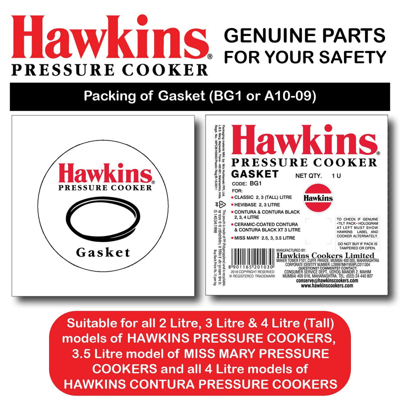 Hawkins A10-09 Gasket Sealing Ring for Pressure Cookers, 2 to 4-Liter, Black 4.2 Quarts