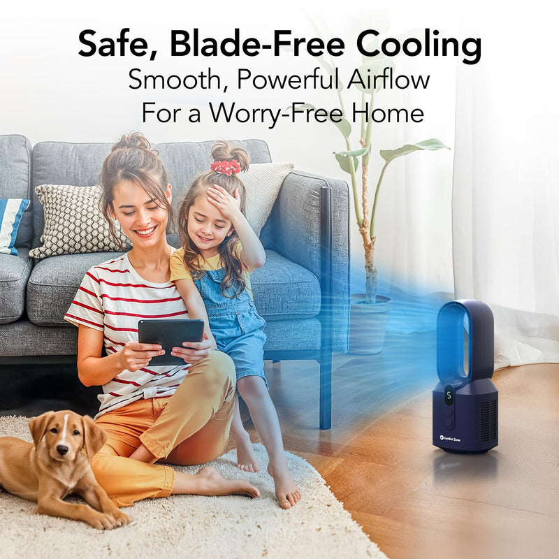 COMFORT ZONE 14-Inch Rechargeable Bladeless Tabletop Fan, Navy