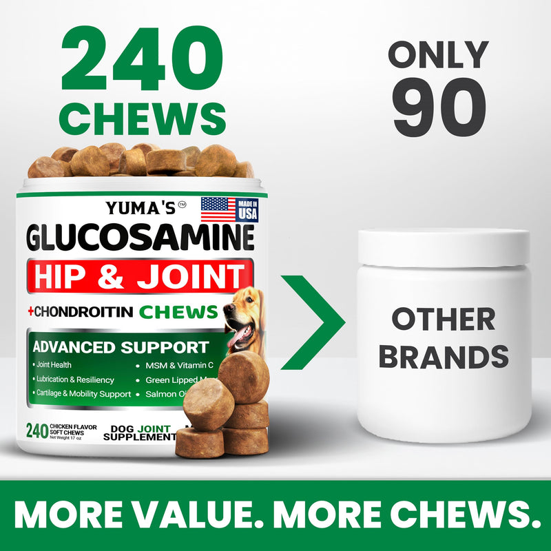 Glucosamine for Dogs - 240 Chews - Hip and Joint Supplement for Dogs - Advanced Glucosamine Chondroitin Treats with MSM - Joint Pain Relief - Large & Small Breed - Mobility Support - Made in USA Glucosamine Chews