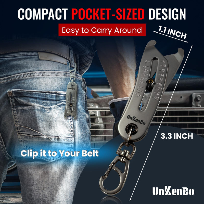 UNKENBO® Bolt Size Finder Tool Keychain - Gauge Bolts & Nuts Head SAE 5/16 to 1" & Metric 8 to 25mm, Wrench & Socket Size Finder, Nut & Bolt Fasteners Measuring Tool Gifts for Men (Galaxy Silver) Galaxy Silver