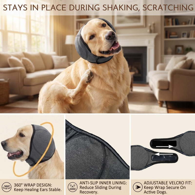 HOFi No-Shake Ear Wraps for Dogs: Reduce Ear Shaking by 95% During Hematoma Recovery - Secure No-Slip Fit After Surgery - Cone Alternative for Large Breeds Labs/Goldens/Shepherds