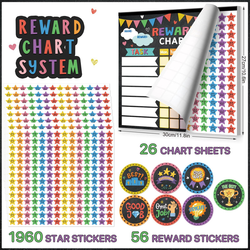 Reward Chart for Kids,Magnetic Behavior Chore Chart for Kids at Home,26 Black Chore Charts,1960 Star Stickers,56 Reward Stickers,Incentive Chore Chart to Develop Responsibility and Good Habits Black Banner