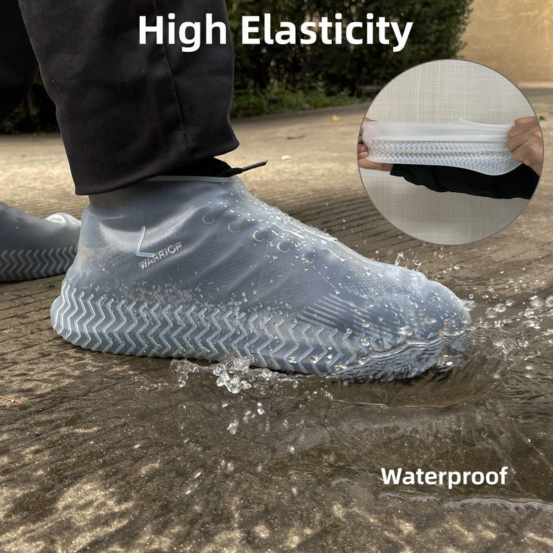 Waterproof Shoe Covers 2 Pairs,Rain Shoe Covers Reusable Silicone Non Slip Shoe Covers for Outdoor,Rain Shoe Covers for Women and Men (Clear, Large) Clear