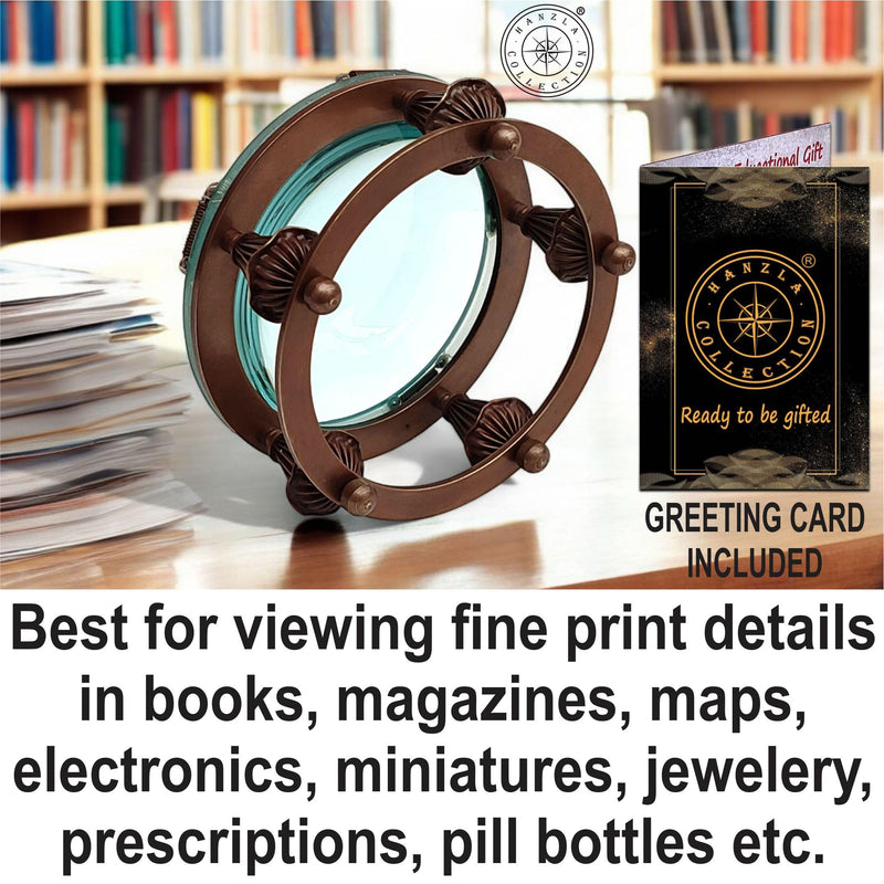 Antique Brass Magnifying Glass Lens for Reading Books & Newspaper Vintage Style Desk Magnifier With Jute Case Paperweight Chart Map Reader, Jewelry Loupe, Classroom Science, Insect & Hobby Observation