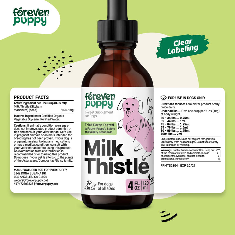 Milk Thistle for Dogs - Liver Supplements for Dogs w/Milk Thistle Liquid Extract - Herbal Liver Support Drops for Large Medium Small Breed - Silymarin Vitamins and Supplements - 4 oz 4 fl oz - PawsPlanet Australia