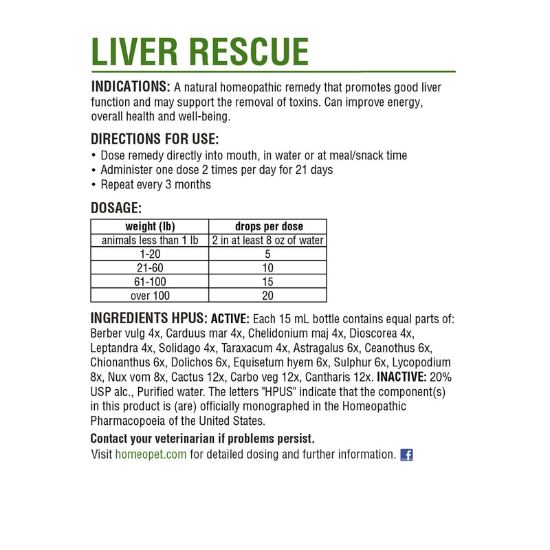 HomeoPet Liver Rescue, Natural Liver Support for Pets, 15 Milliliters - PawsPlanet Australia