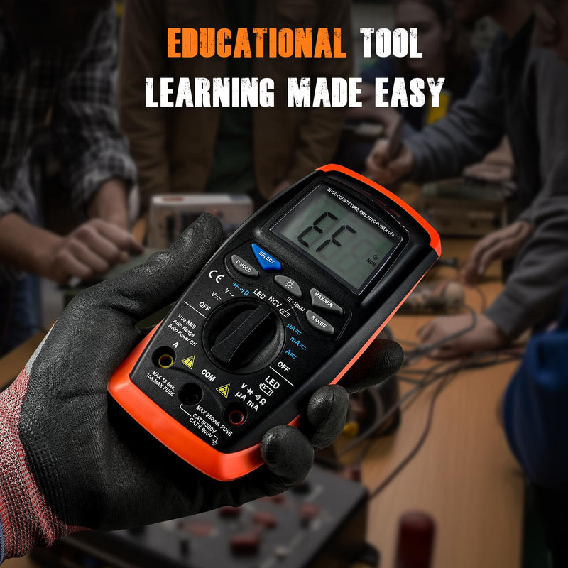 Multimeter Voltage Tester, 2000 Counts Digital Multimeter Measure with DC AC Voltmeter and Ohm Volt Amp Meter, Measures Voltage, Current, Resistance; Tests Live Wire, Continuity, Resistance 41A-O