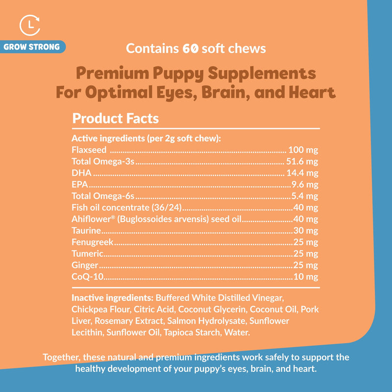 Snuggle Puppy Puppy Bites Grow Strong Supplement - Dog Soft Chews for Overall Health - Omega 3 Supplement for Dog Health - Fish Oil Chews for Dogs - 60 Soft Chews - PawsPlanet Australia