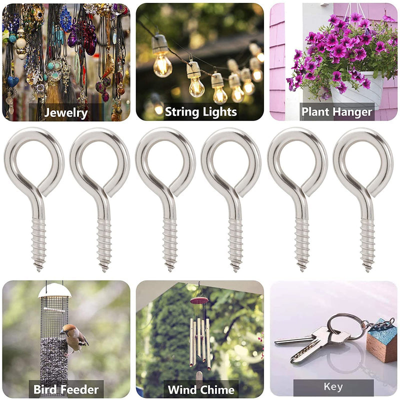 WANBAO 30 Pcs 2 inch Small Screw Eyes Metal Screw Hooks Ring Screws Fasteners Hardware Tools Silver.