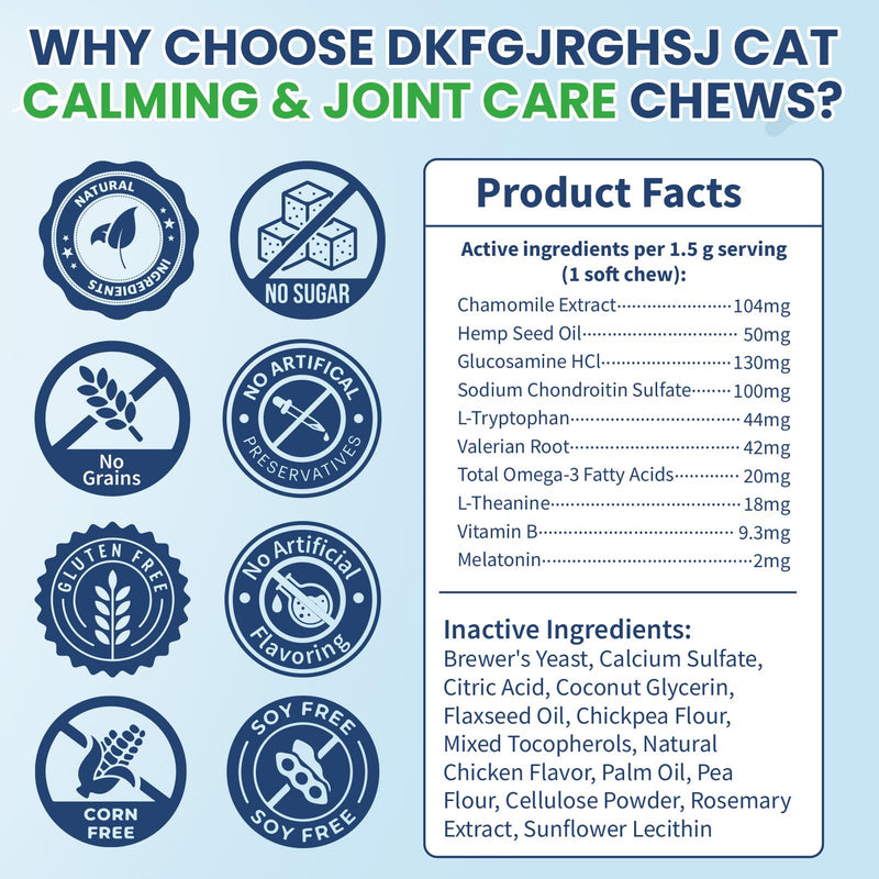 Cat Calming Treats, 200 Hemp Soft Chews Cat Calming Treats for Anxiety Relief with Glucosamine Hip & Joint Support Calming Chews for Cats Anxiety Stress Chicken Flavor