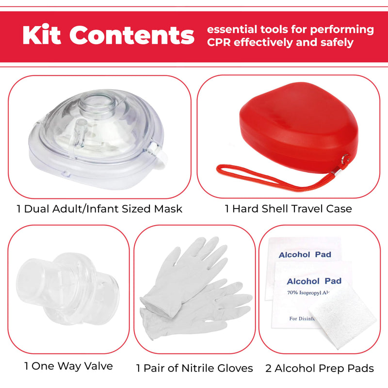 CPR Rescue Mask, Adult/Child Pocket Resuscitator, Hard Case with Wrist Strap + Gloves & Wipes - 2 Pack 2 Count